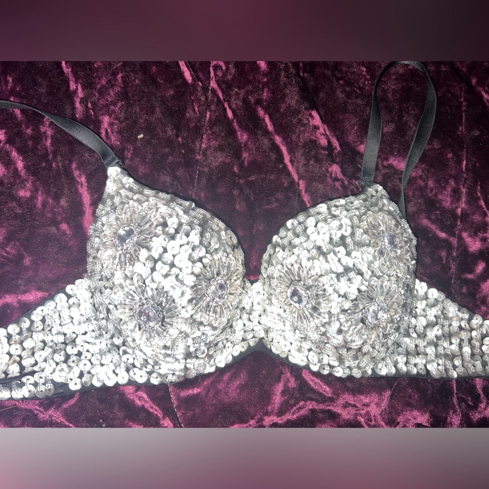Embellished Silver Sequin Bustier Top
